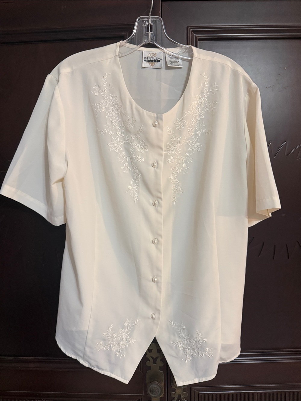 BENTLEY PLUS Vintage Pearl Buttoned Mandarin Collar Embroidered  Blouse Size 18W